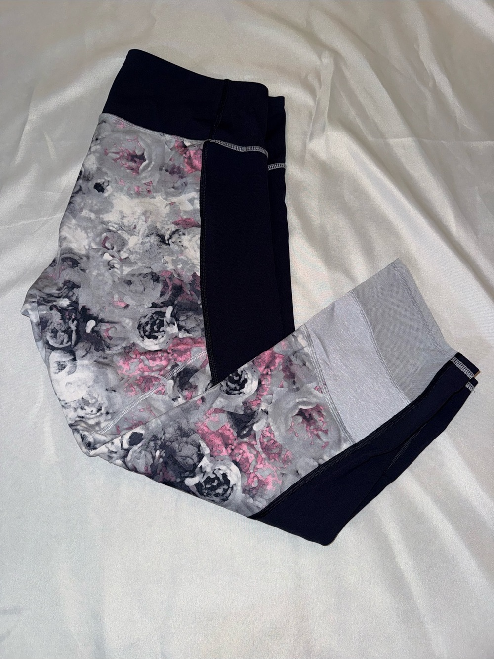 lululemon athletica Navy Leggings with Gray & Pink Floral Panels